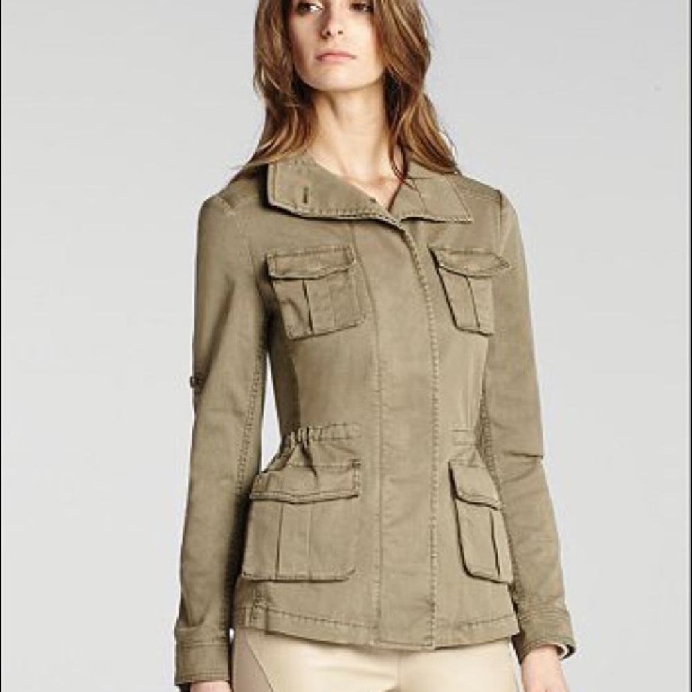 BCBGMAXAZRIA Bronnen Open Back Cargo Jacket XS Olive Green Utility Jacket